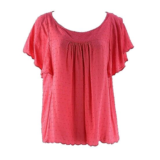 Maeve Sz 4 Coral Red Rayon Flutter Sleeve Gathered Front Back Top