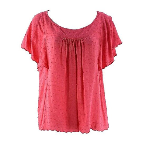 Maeve Sz 4 Coral Red Rayon Flutter Sleeve Gathered Front Back Top
