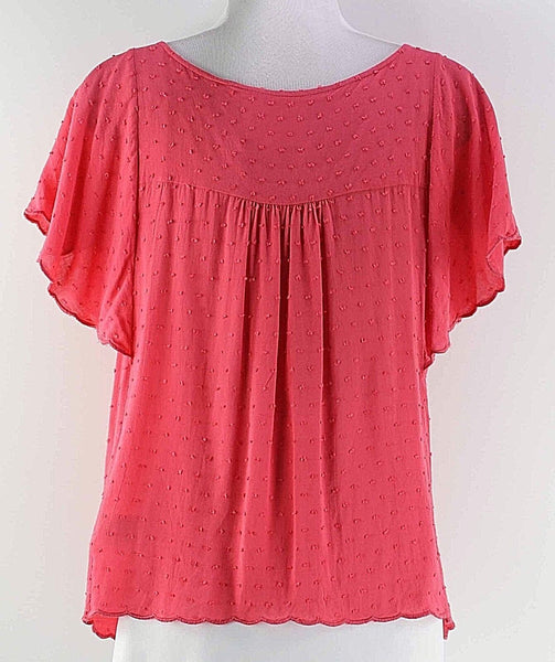 Maeve Sz 4 Coral Red Rayon Flutter Sleeve Gathered Front Back Top