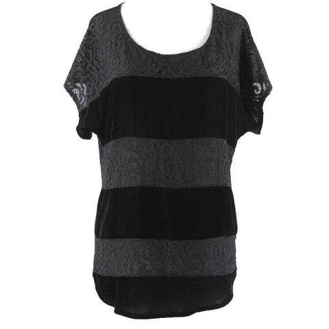 Dolan NEW $78 Sz L Black Mixed Lace Velvet Polyester Blend Top