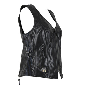Harley Davidson Sz M Black Lined Zipper Pockets 100% Leather Polyester Vest