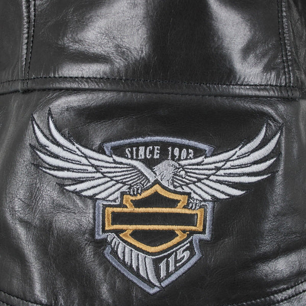 Harley Davidson Sz M Black Lined Zipper Pockets 100% Leather Polyester Vest