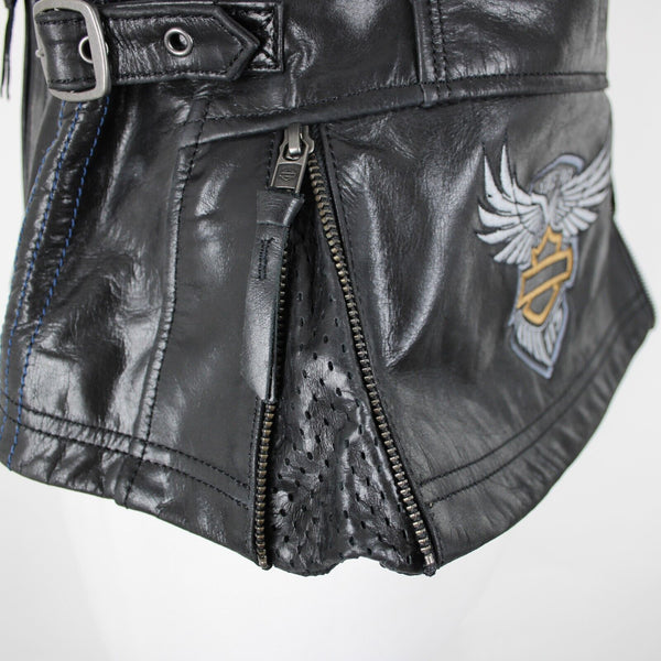 Harley Davidson Sz M Black Lined Zipper Pockets 100% Leather Polyester Vest