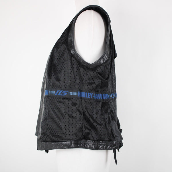 Harley Davidson Sz M Black Lined Zipper Pockets 100% Leather Polyester Vest