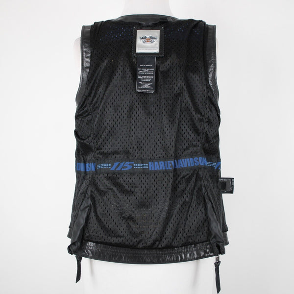 Harley Davidson Sz M Black Lined Zipper Pockets 100% Leather Polyester Vest
