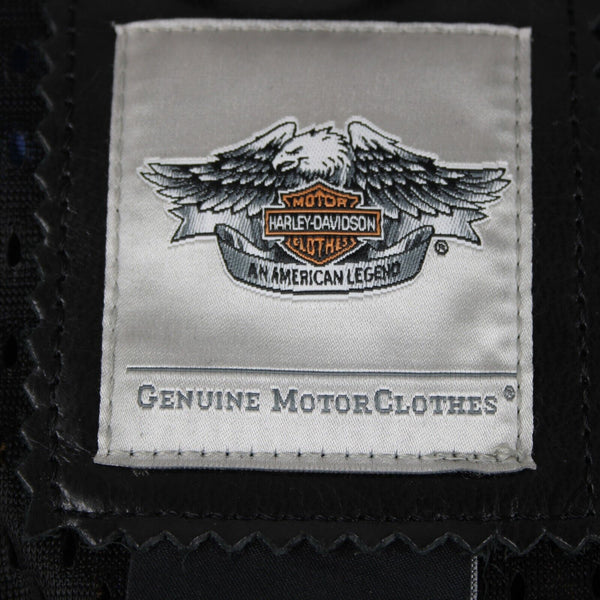 Harley Davidson Sz M Black Lined Zipper Pockets 100% Leather Polyester Vest