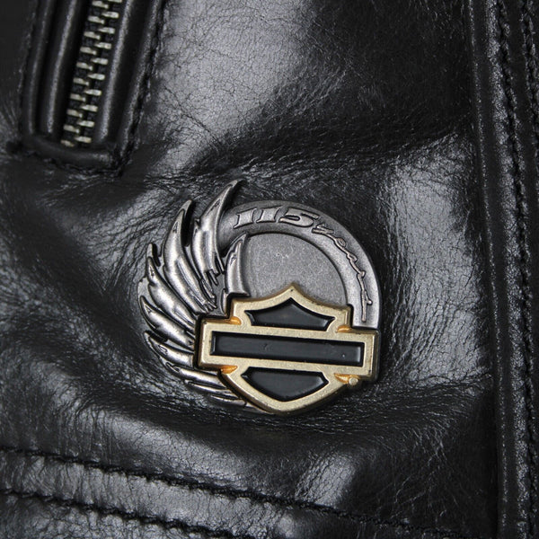 Harley Davidson Sz M Black Lined Zipper Pockets 100% Leather Polyester Vest