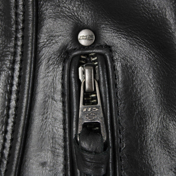 Harley Davidson Sz M Black Lined Zipper Pockets 100% Leather Polyester Vest