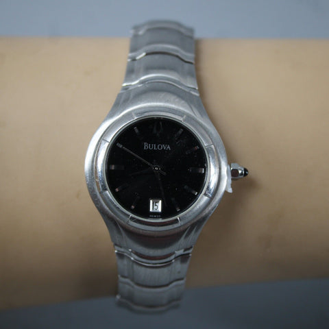 Bulova Silver Black Quartz Water Resistant Stainless Watch