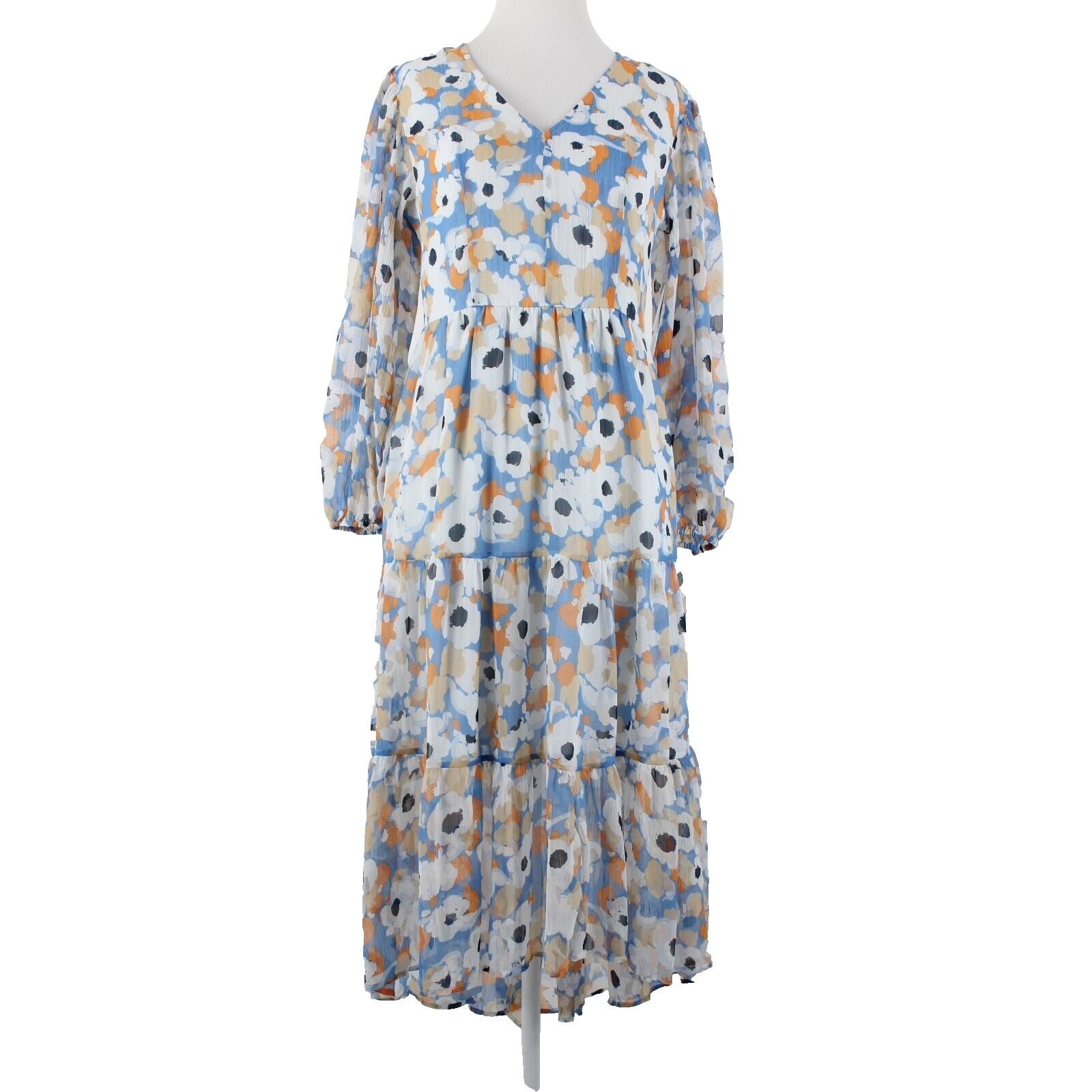 Joie NEW $268 Sz XS White Blue Orange Lined V Neck Tiered 100% Poly Boho Dress