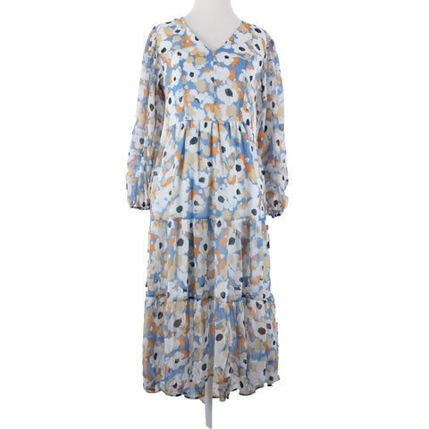 Joie NEW $268 Sz XS White Blue Orange Lined V Neck Tiered 100% Poly Boho Dress