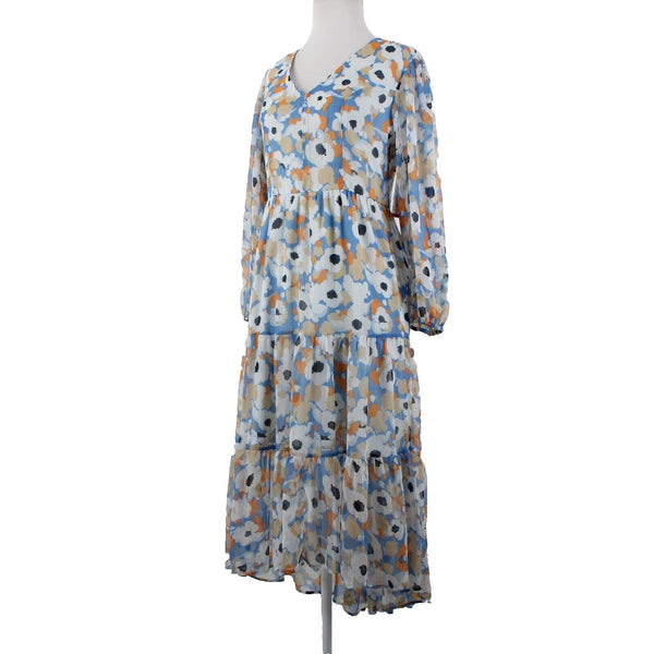 Joie NEW $268 Sz XS White Blue Orange Lined V Neck Tiered 100% Poly Boho Dress