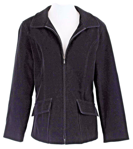 Gallery Sz S Black Zip Front Pocket Velveteen Nylon Polyester Blend Jacket