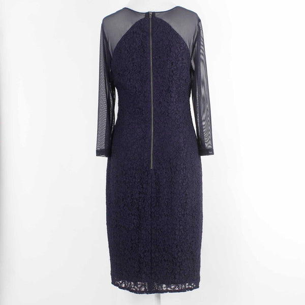 Adrianna Papell Sz 10 Navy Blue Sheer Arms Lined Viscose Blend Dress
