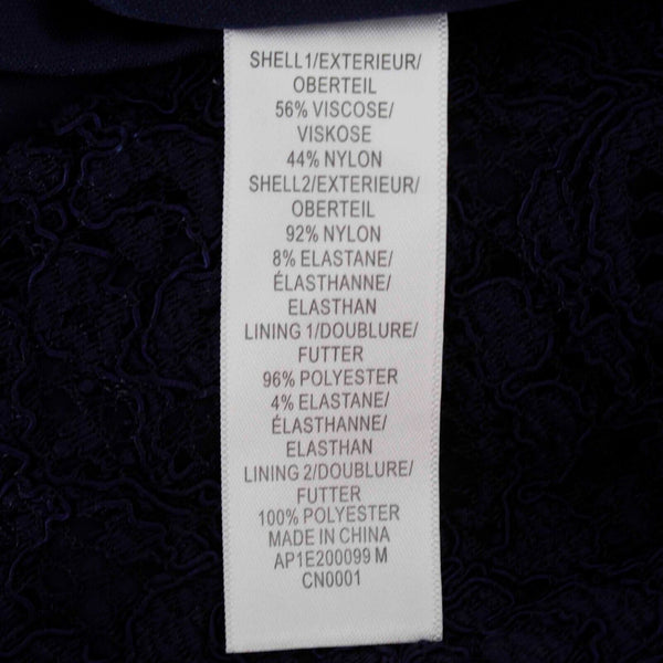Adrianna Papell Sz 10 Navy Blue Sheer Arms Lined Viscose Blend Dress