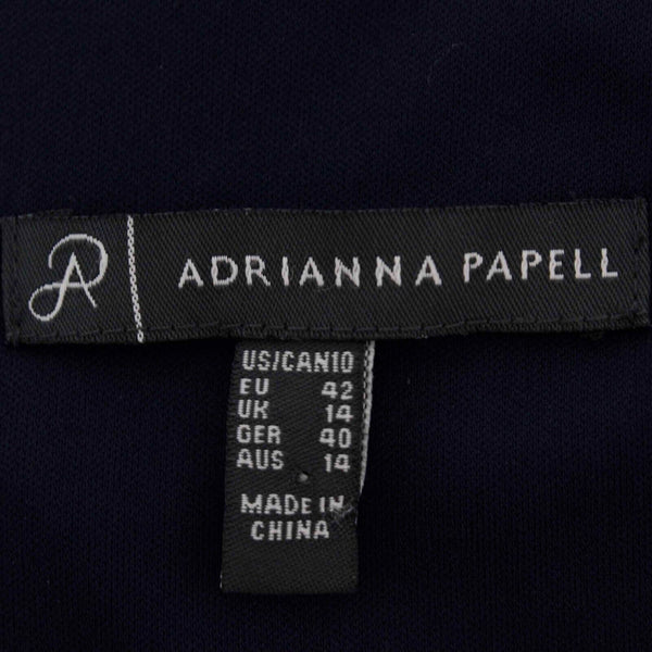 Adrianna Papell Sz 10 Navy Blue Sheer Arms Lined Viscose Blend Dress