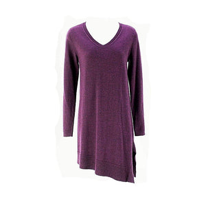 Eileen Fisher Sz XS Purple LS Asymmetrical Hem 100% Wool Tunic Top