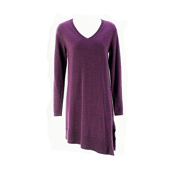 Eileen Fisher Sz XS Purple LS Asymmetrical Hem 100% Wool Tunic Top