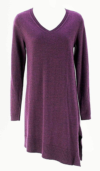 Eileen Fisher Sz XS Purple LS Asymmetrical Hem 100% Wool Tunic Top