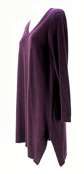 Eileen Fisher Sz XS Purple LS Asymmetrical Hem 100% Wool Tunic Top