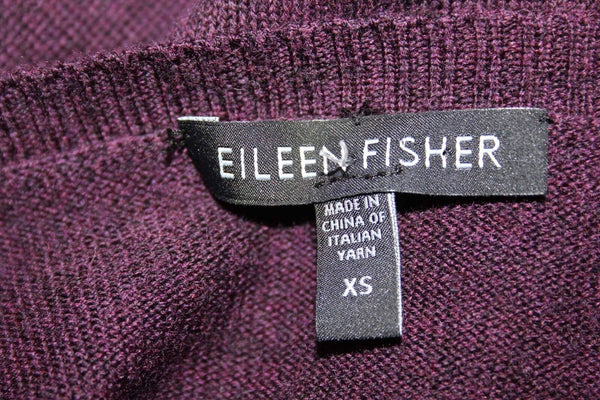 Eileen Fisher Sz XS Purple LS Asymmetrical Hem 100% Wool Tunic Top