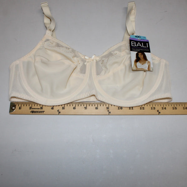Bali Bra NEW $39 Sz 40C Cream Unpadded Wired Nylon Spandex Bra