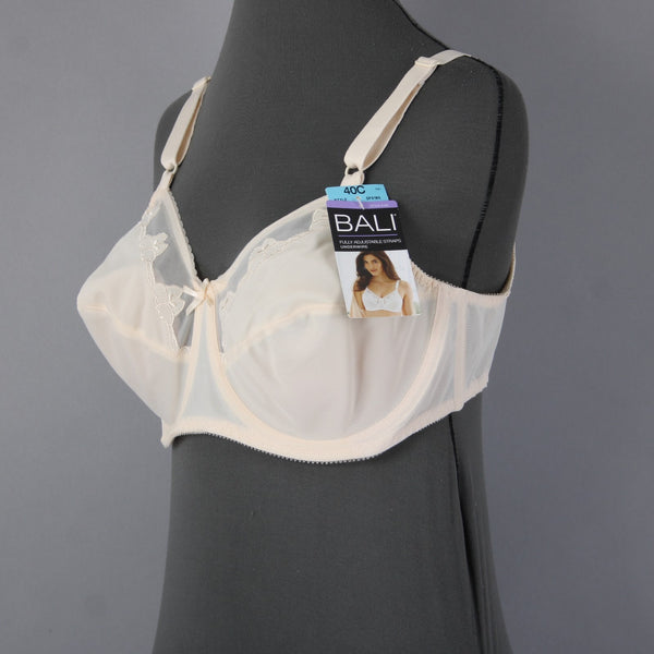 Bali Bra NEW $39 Sz 40C Cream Unpadded Wired Nylon Spandex Bra