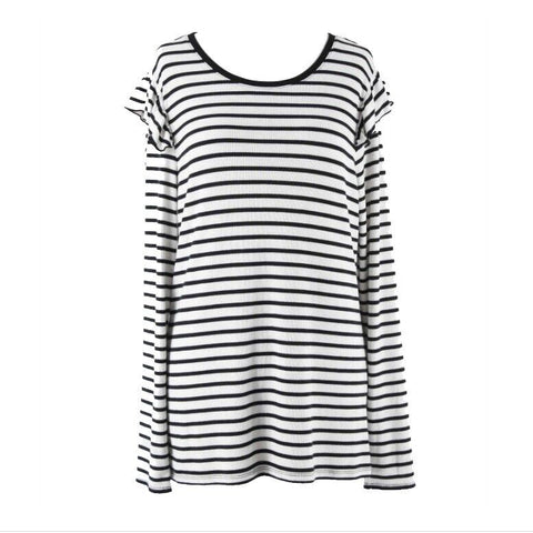 Maison Jules Sz XL White Black Striped Ruffle Shoulders Poly Blend Top