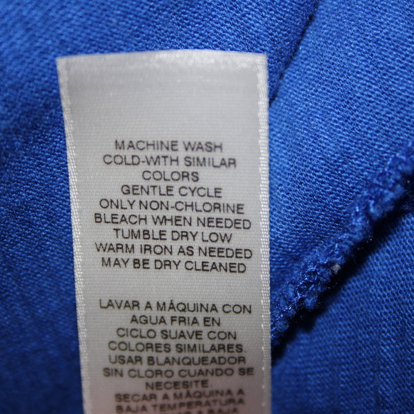 Chicos Sz 1 Royal Blue Silver Draped Collar Pockets Cotton Modal Wrap Sweater