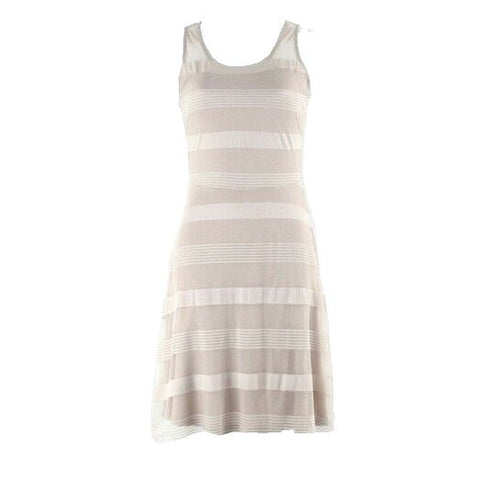 Hem & Thread NEW Sz S Tan Beige Stripe Polyester Mesh Lined Dress