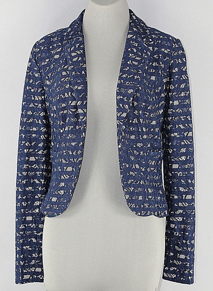 Maison Jules Sz S Navy Lace Tan Stripe Rayon Nylon Polyester Spandex Jacket