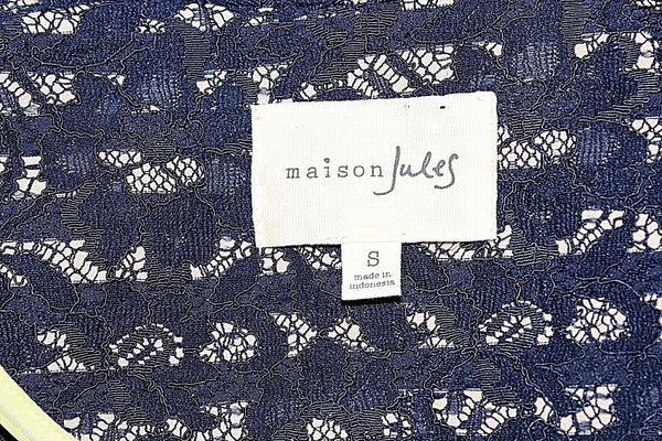 Maison Jules Sz S Navy Lace Tan Stripe Rayon Nylon Polyester Spandex Jacket