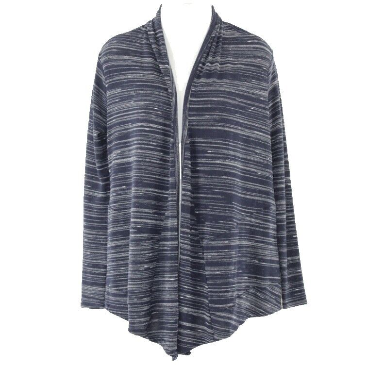 Daisy Fuentes XS Navy Gray Stripe Slub Knit Poly Rayon Spandex Cardigan