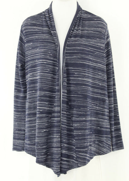 Daisy Fuentes XS Navy Gray Stripe Slub Knit Poly Rayon Spandex Cardigan