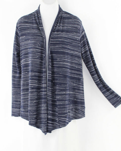 Daisy Fuentes XS Navy Gray Stripe Slub Knit Poly Rayon Spandex Cardigan