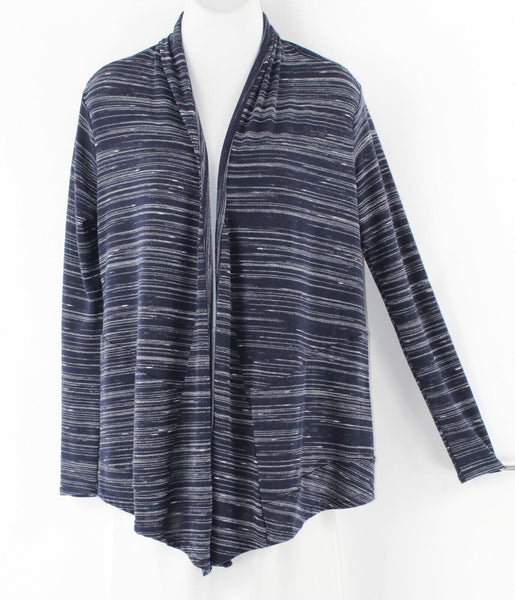 Daisy Fuentes XS Navy Gray Stripe Slub Knit Poly Rayon Spandex Cardigan