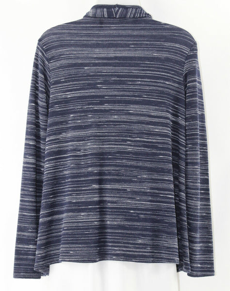 Daisy Fuentes XS Navy Gray Stripe Slub Knit Poly Rayon Spandex Cardigan