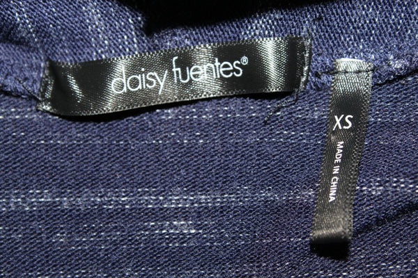Daisy Fuentes XS Navy Gray Stripe Slub Knit Poly Rayon Spandex Cardigan