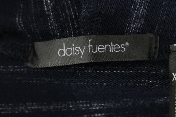 Daisy Fuentes XS Navy Gray Stripe Slub Knit Poly Rayon Spandex Cardigan
