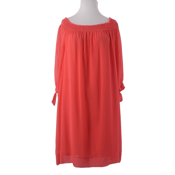 New York And Company Dress Sz XL Pink Lined 3/4 Sleeve Gathered Dress