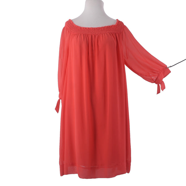 New York And Company Dress Sz XL Pink Lined 3/4 Sleeve Gathered Dress