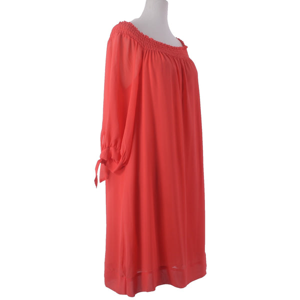 New York And Company Dress Sz XL Pink Lined 3/4 Sleeve Gathered Dress