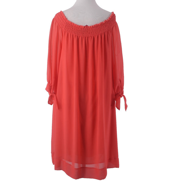 New York And Company Dress Sz XL Pink Lined 3/4 Sleeve Gathered Dress