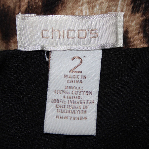 Chicos Sz 2 Brown Black Animal Print Faux Leather Trim Cotton Poly Jacket
