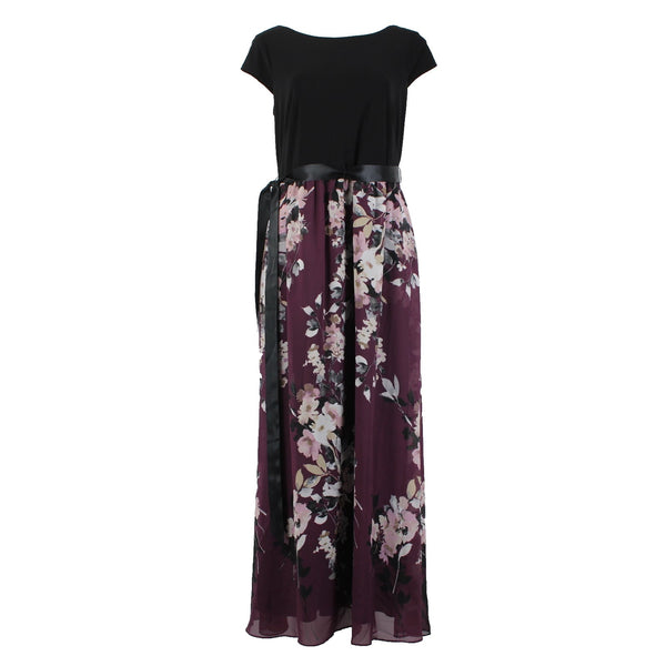 SLNY Dress Sz 14 Black Purple Multi Color Floral Maxi Polyester Spandex Dress