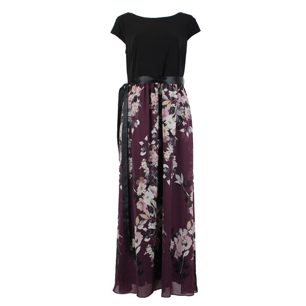 SLNY Dress Sz 14 Black Purple Multi Color Floral Maxi Polyester Spandex Dress