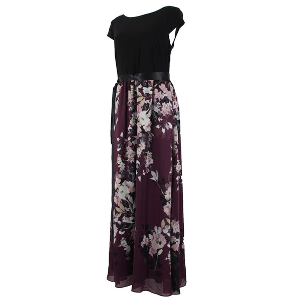 SLNY Dress Sz 14 Black Purple Multi Color Floral Maxi Polyester Spandex Dress