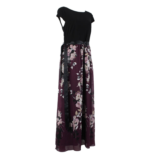 SLNY Dress Sz 14 Black Purple Multi Color Floral Maxi Polyester Spandex Dress