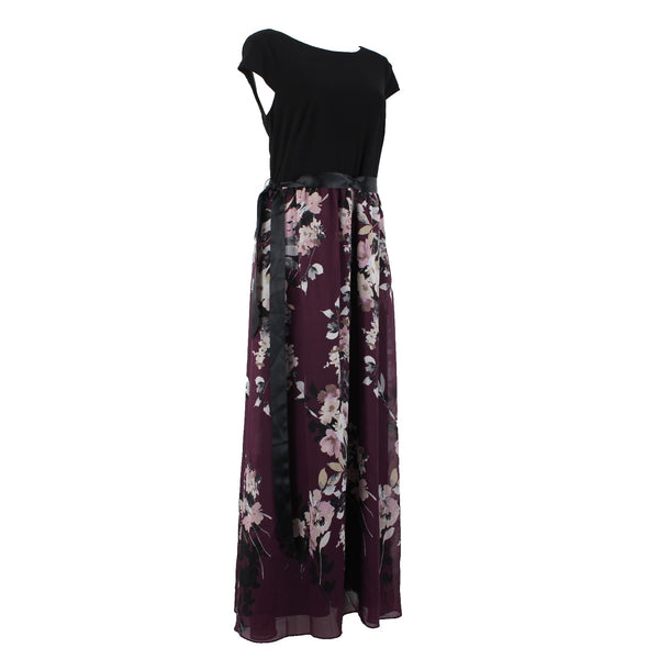 SLNY Dress Sz 14 Black Purple Multi Color Floral Maxi Polyester Spandex Dress