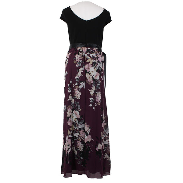 SLNY Dress Sz 14 Black Purple Multi Color Floral Maxi Polyester Spandex Dress